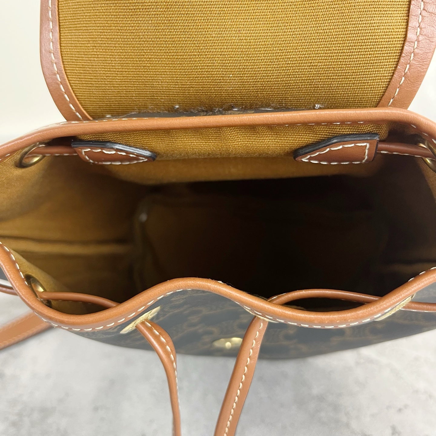 Celine FOLCO logo-print calf leather mini backpack Brown Backpack 197662CAS.04LU