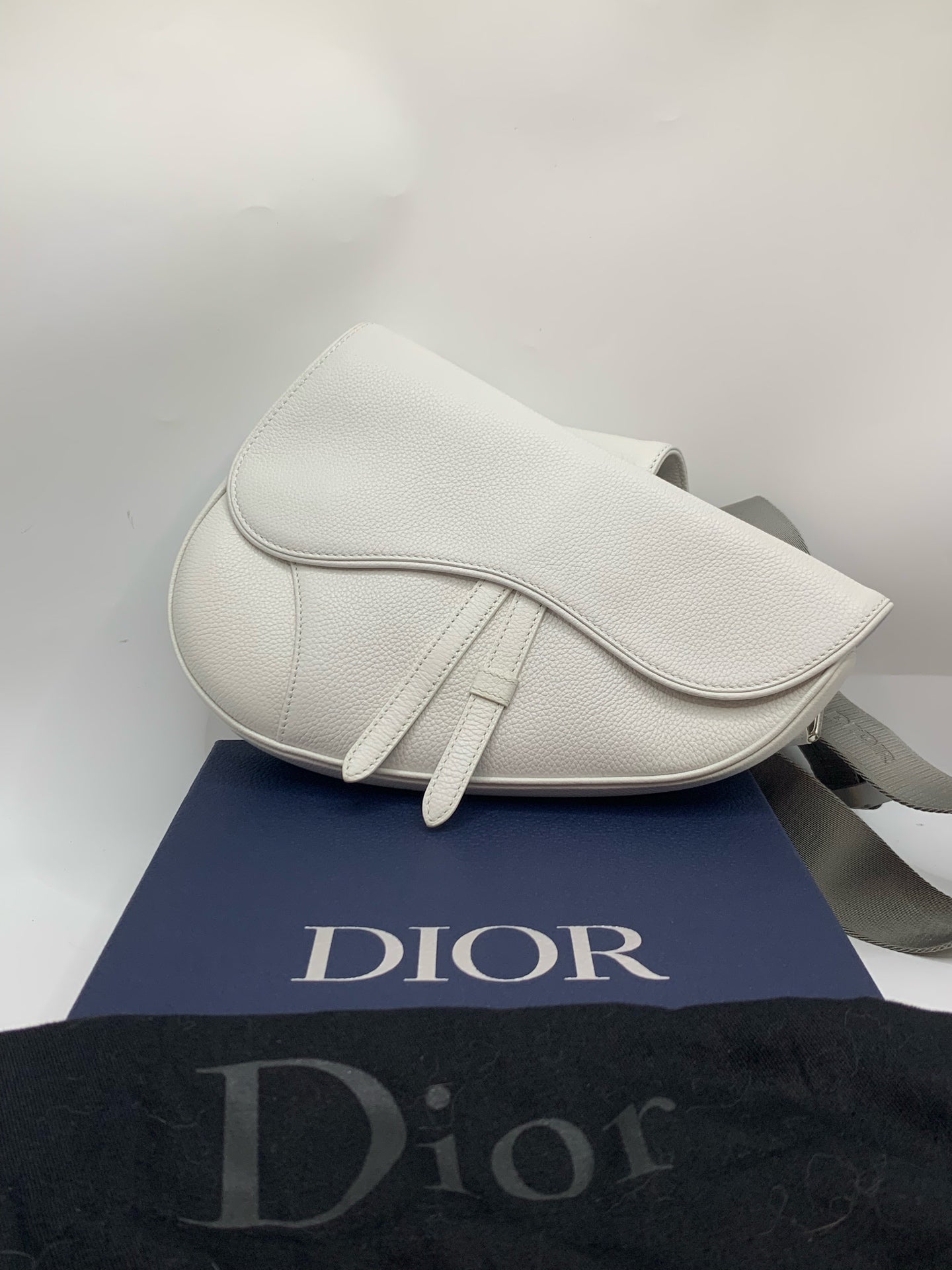 Dior Leather White Saddle Bag