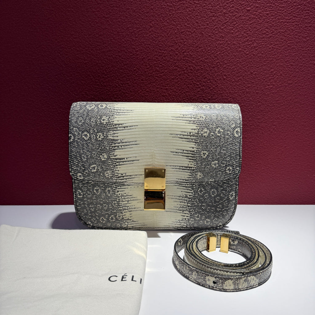 Celine Classic Medium-Sized Lizard-Grain Leather Handbag Shoulder Bag 189174TLC.02VG