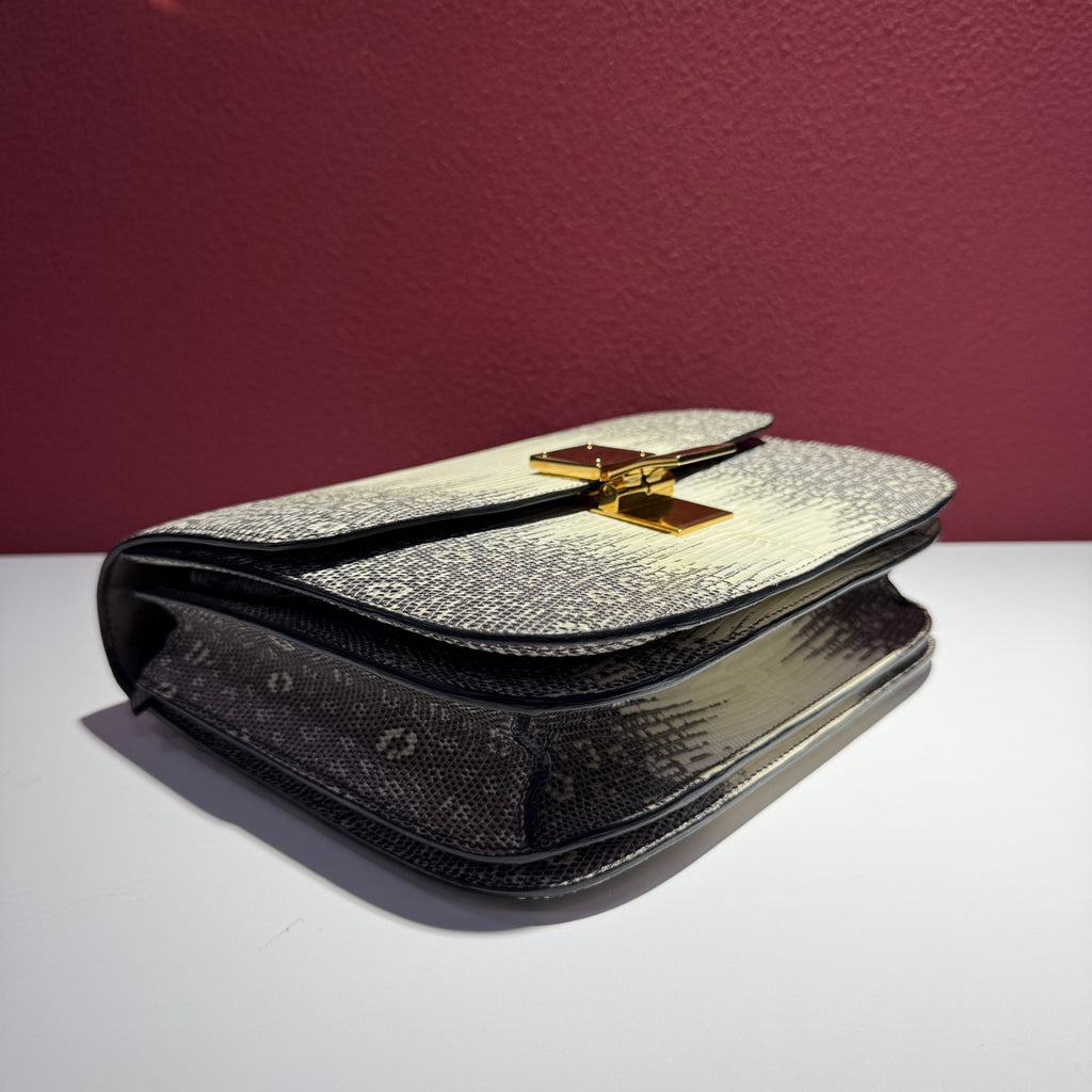 Celine Classic Medium-Sized Lizard-Grain Leather Handbag Shoulder Bag 189174TLC.02VG