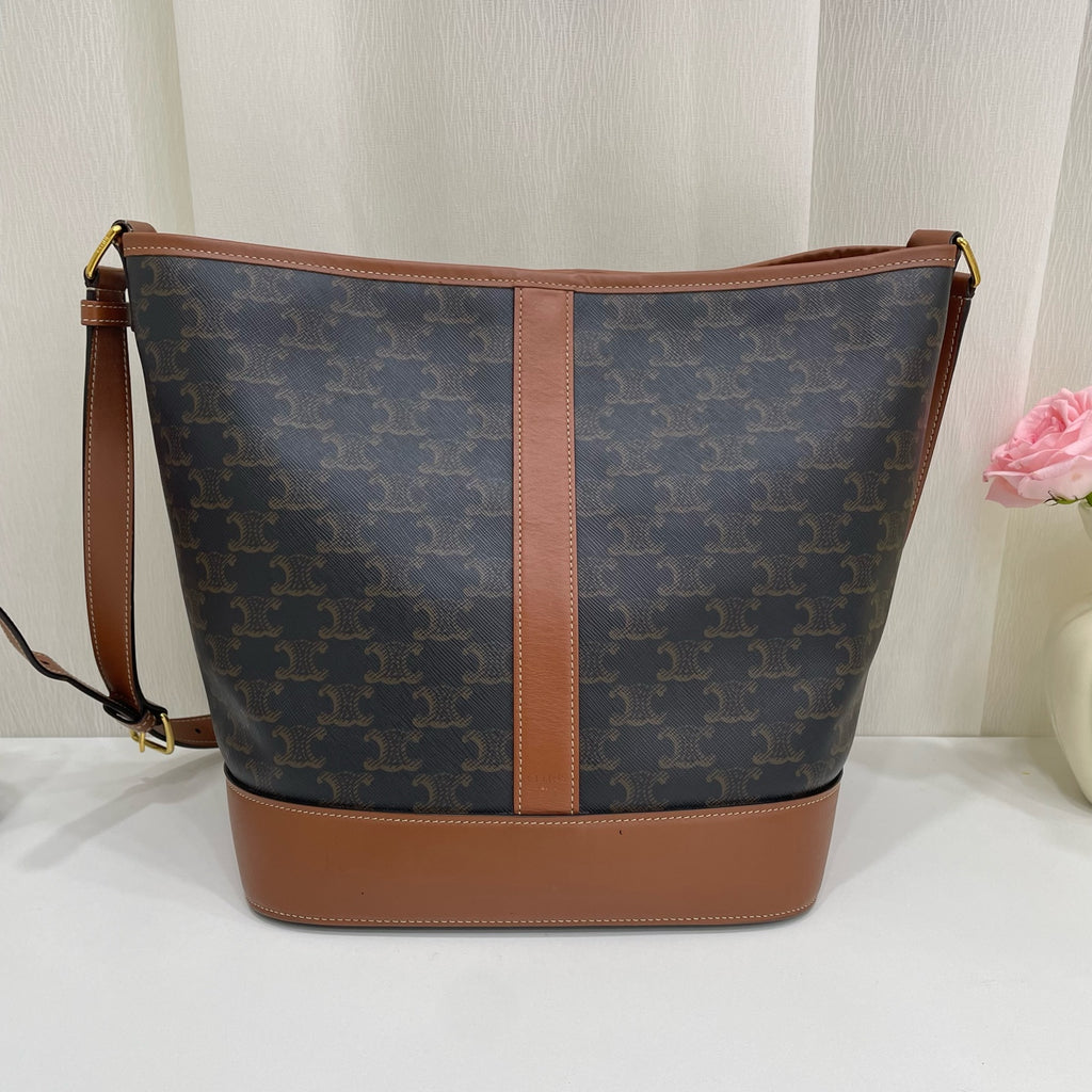 Celine Canvas Brown Bucket & Drawstring Bag