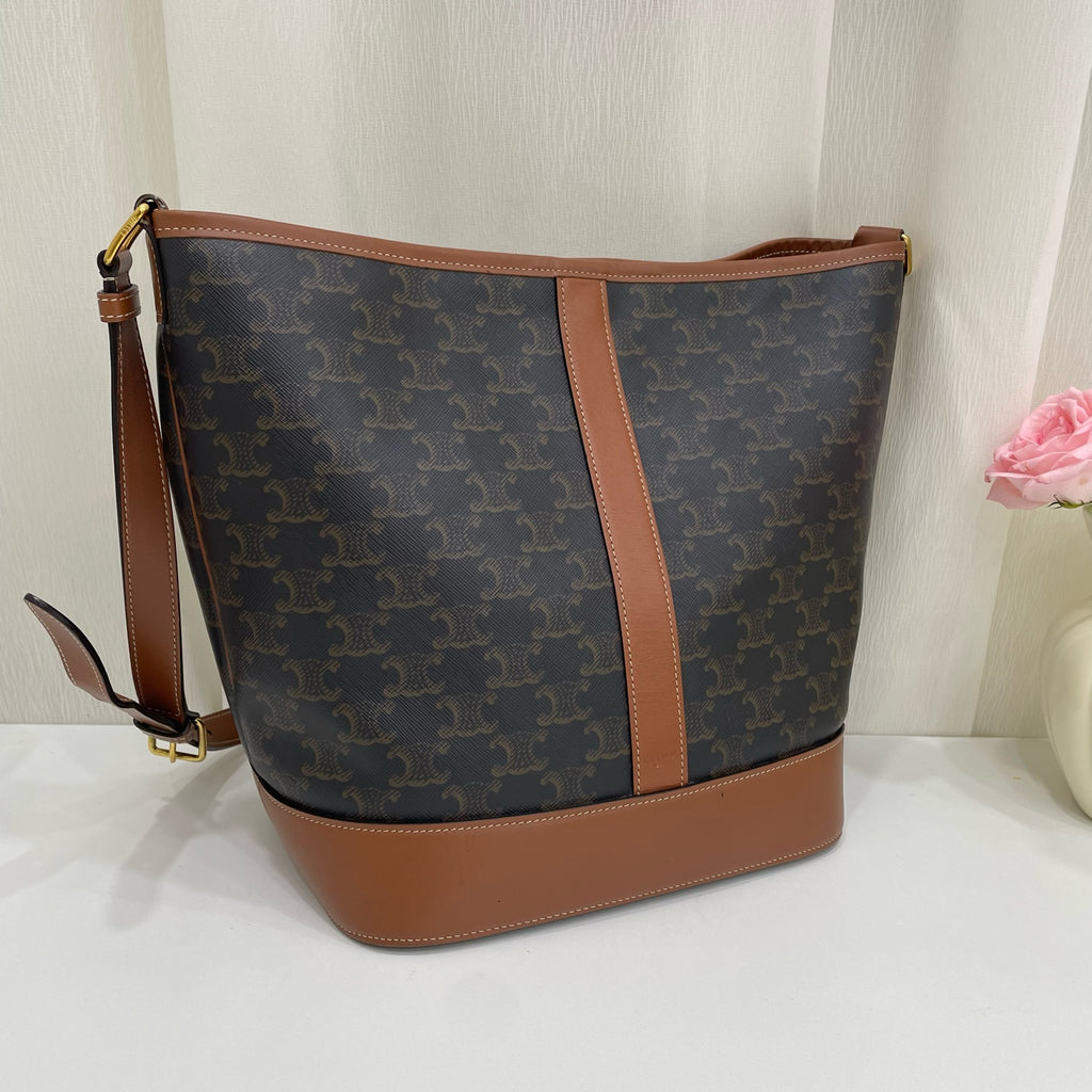 Celine Canvas Brown Bucket & Drawstring Bag