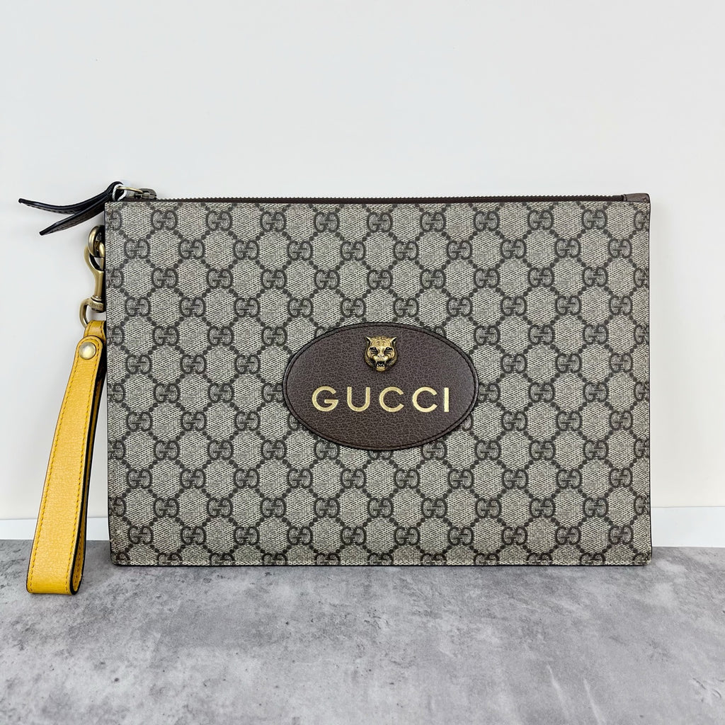 Gucci Neo Vintage GG Supreme canvas clutch bag Canvas Yellow Clutch 473956 K9GOT 8861