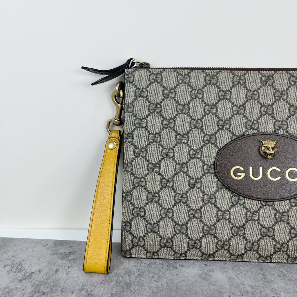 Gucci Neo Vintage GG Supreme canvas clutch bag Canvas Yellow Clutch 473956 K9GOT 8861