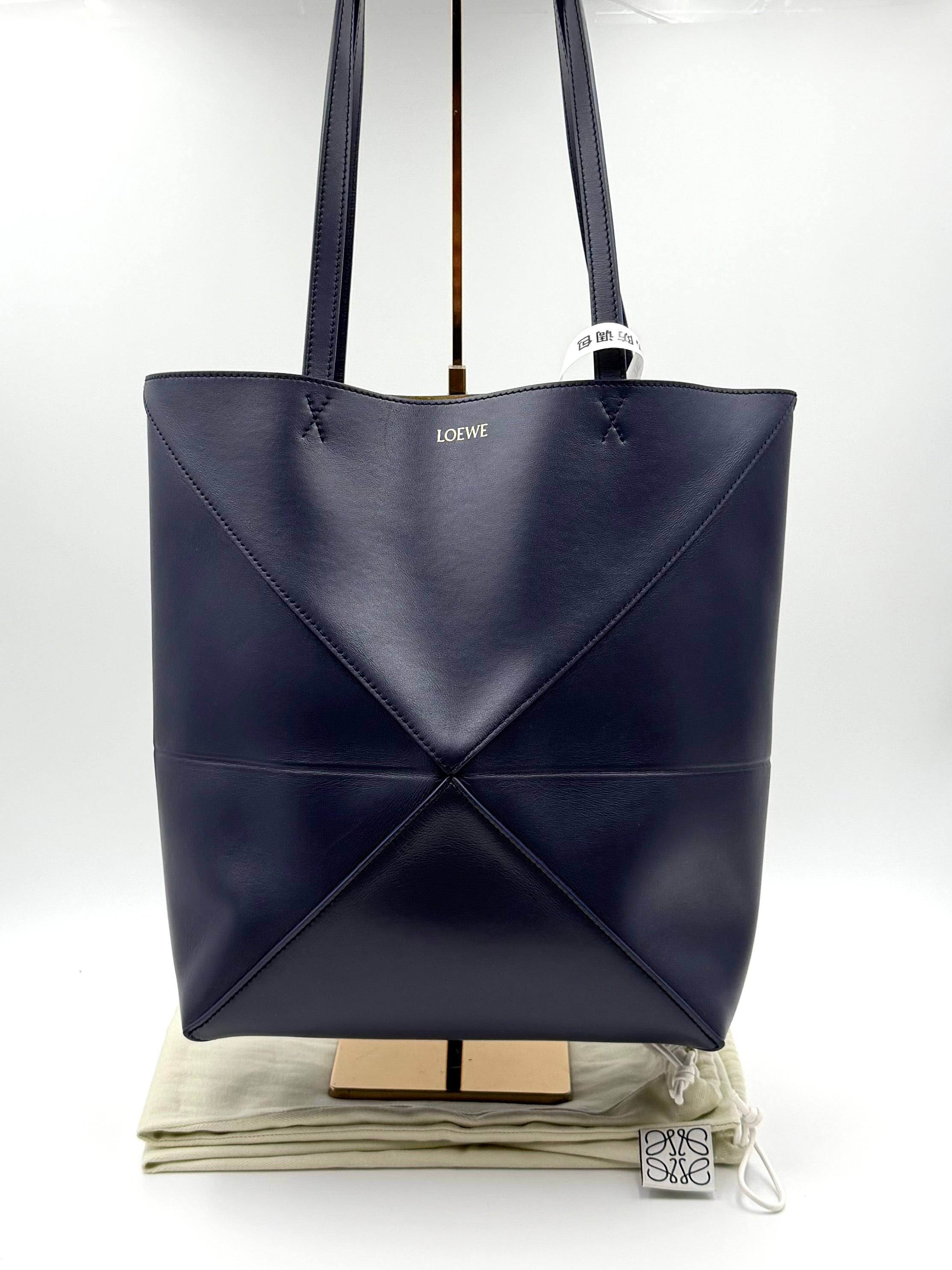 Loewe Medium-sized Glossy Cowhide Puzzle Fold Handbag Blue Tote A657G50X01-4467