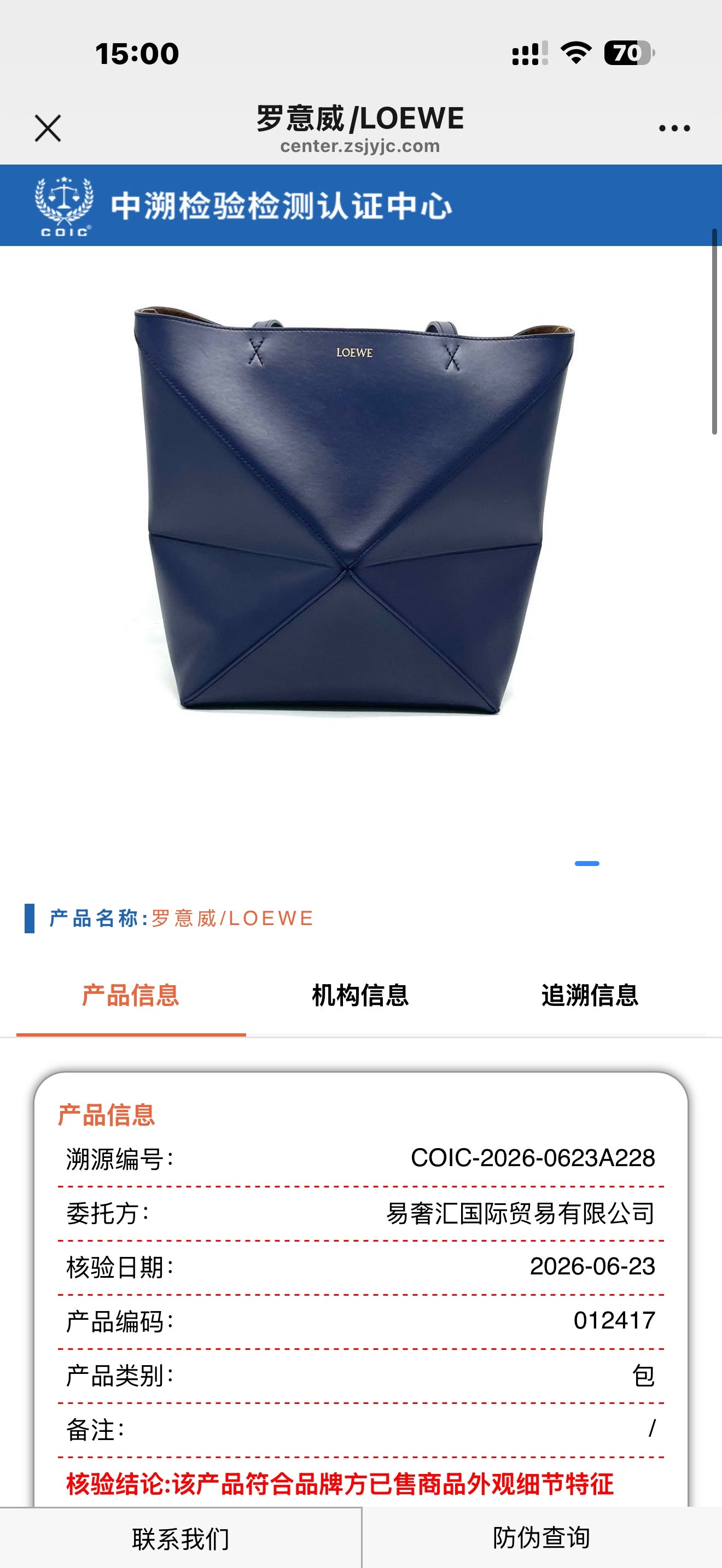 Loewe Medium-sized Glossy Cowhide Puzzle Fold Handbag Blue Tote A657G50X01-4467