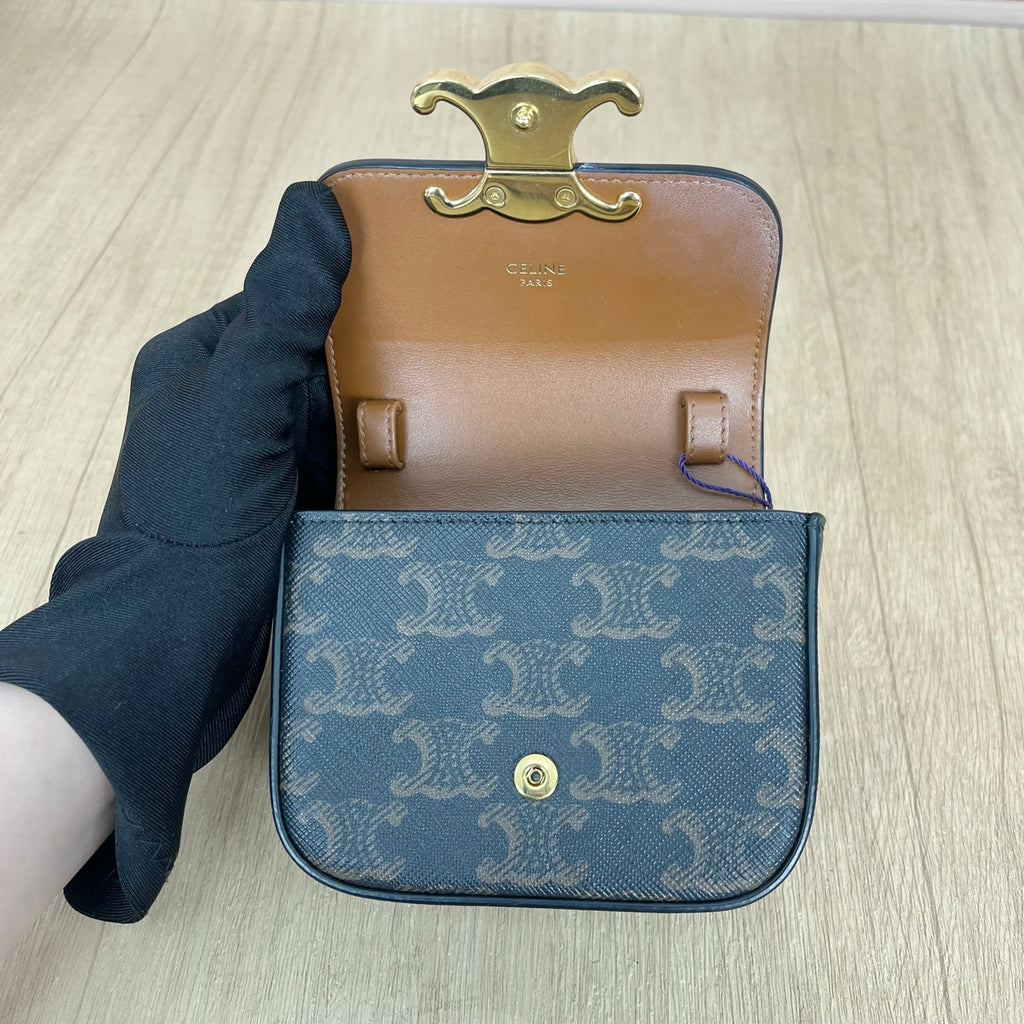 Celine TRIOMPHE mini logo-print calfskin handbag Gold 10I512DQB.04LU