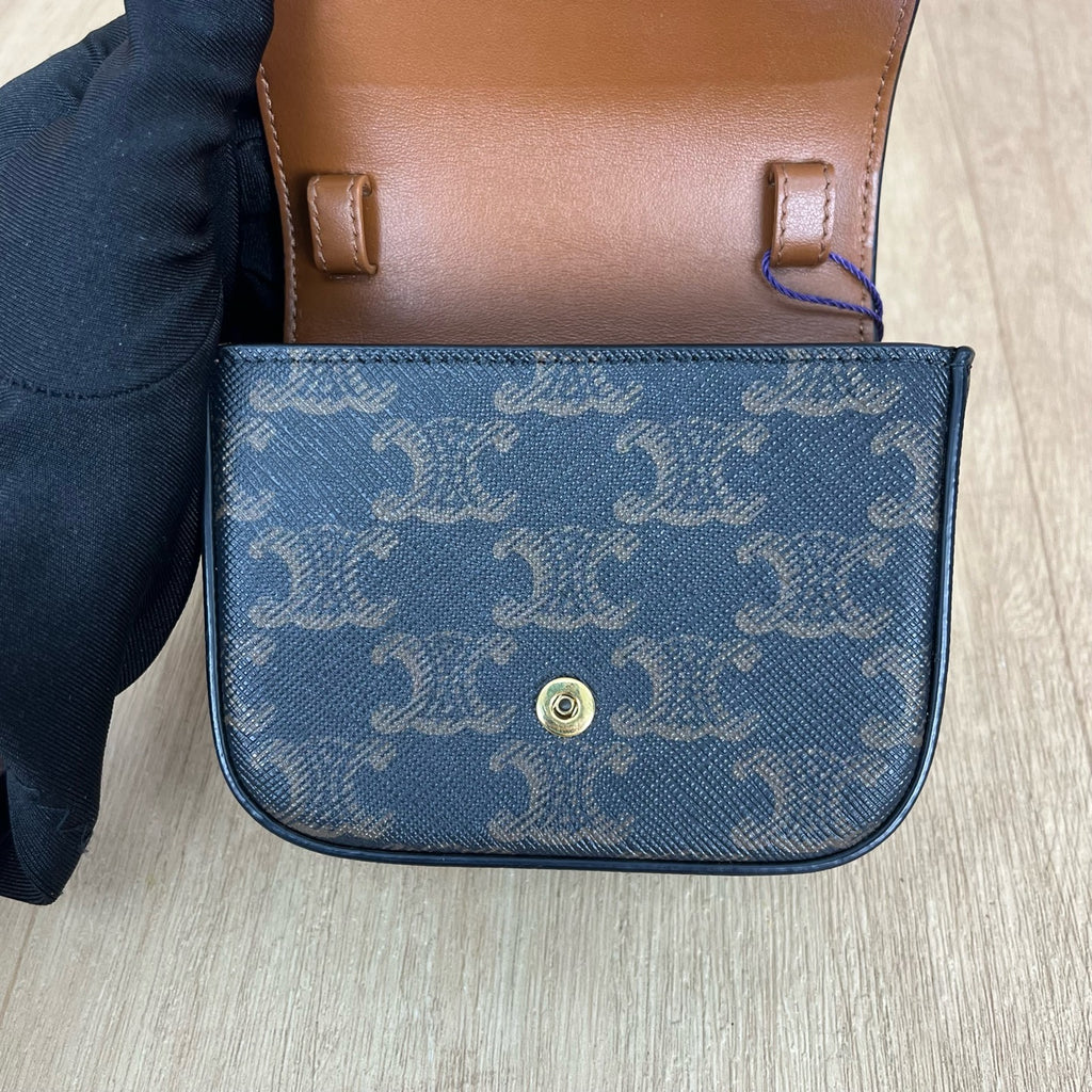 Celine TRIOMPHE mini logo-print calfskin handbag Gold 10I512DQB.04LU