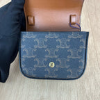 Celine TRIOMPHE mini logo-print calfskin handbag Gold 10I512DQB.04LU