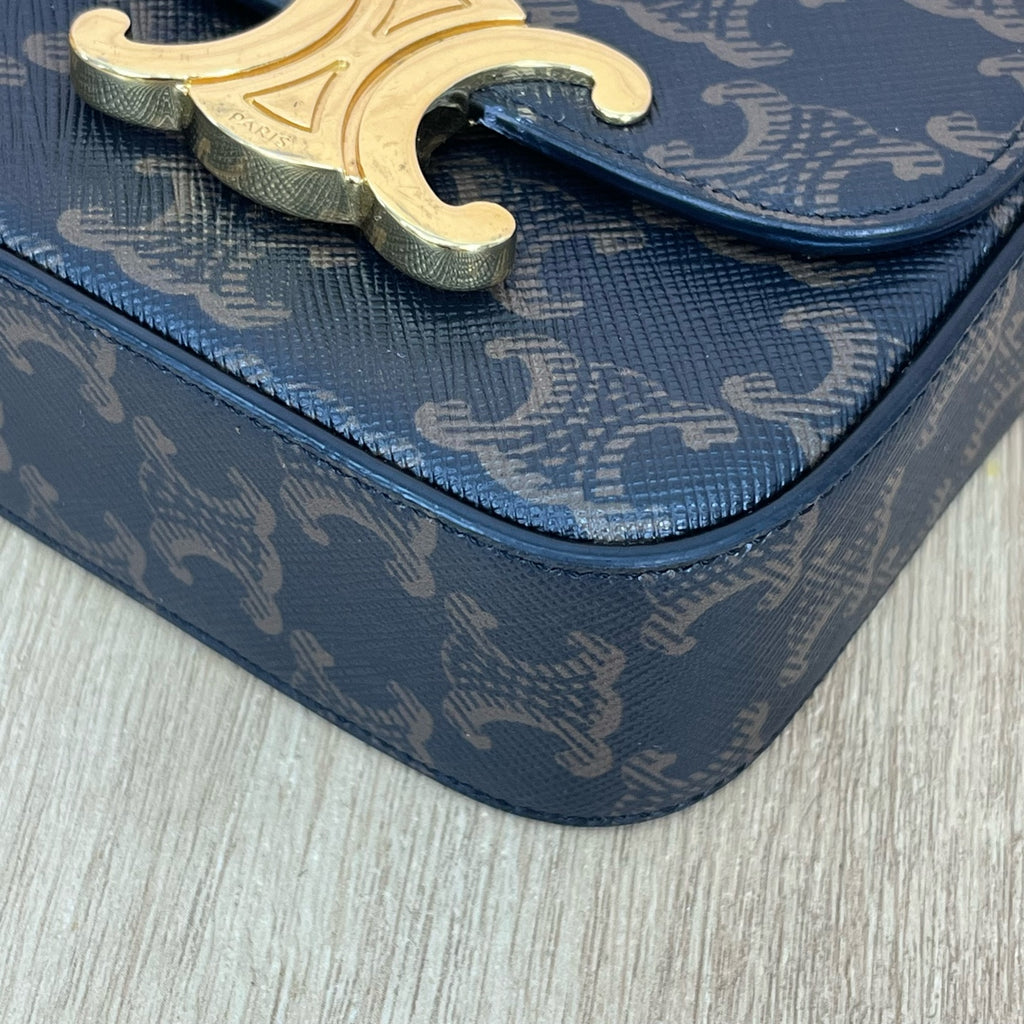 Celine TRIOMPHE mini logo-print calfskin handbag Gold 10I512DQB.04LU