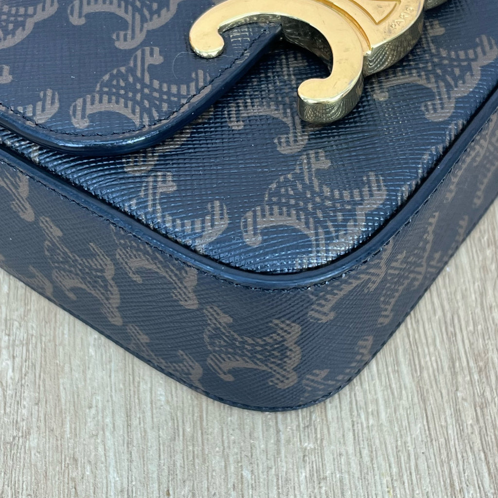 Celine TRIOMPHE mini logo-print calfskin handbag Gold 10I512DQB.04LU