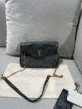 Saint laurent LE CASSANDRE pebble-grain sheepskin chain clutch bag Black Shoulder Bag 853610AACYT1000
