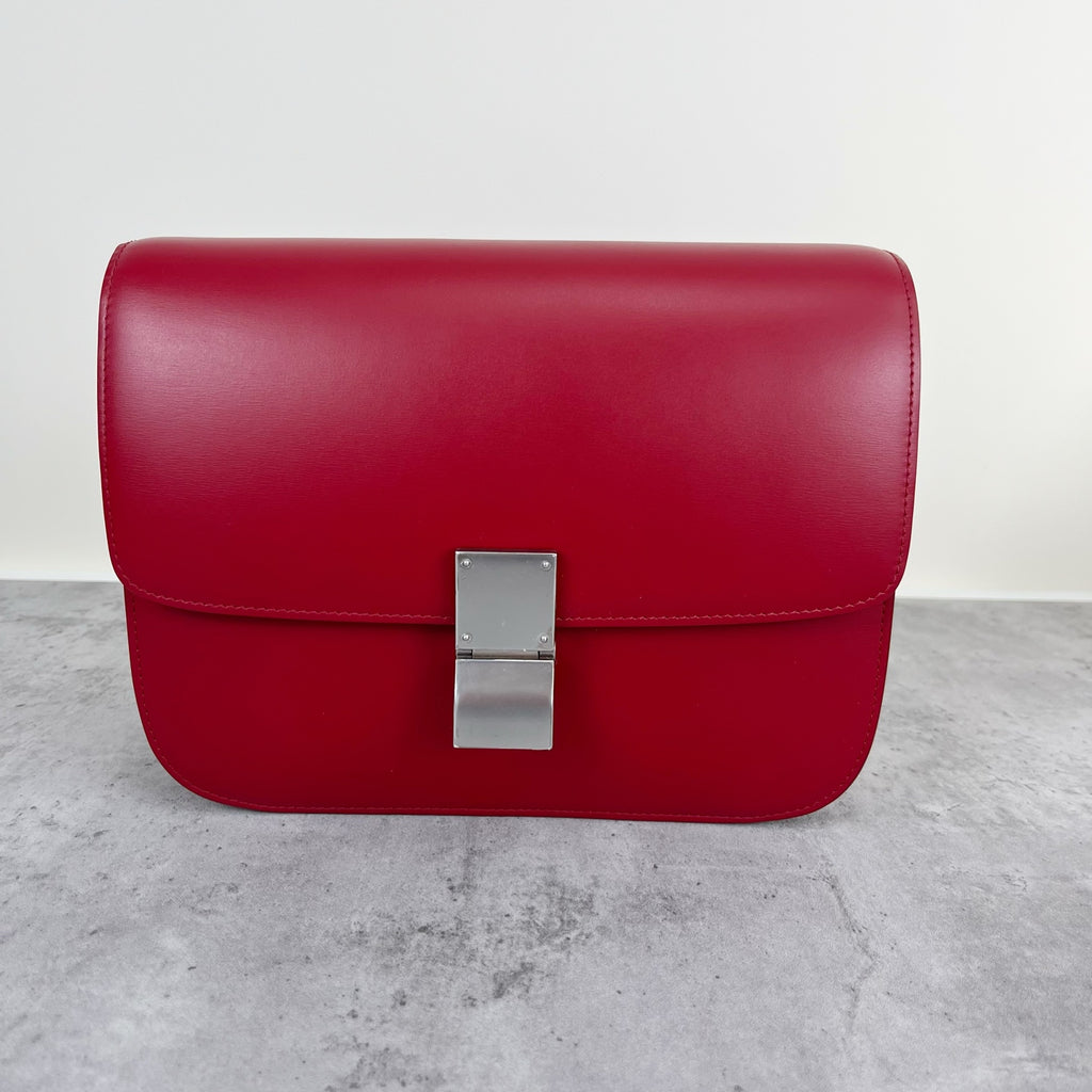 Celine Classic Medium-Size Polished Calfskin Handbag Leather Red 189173DLS.27ED