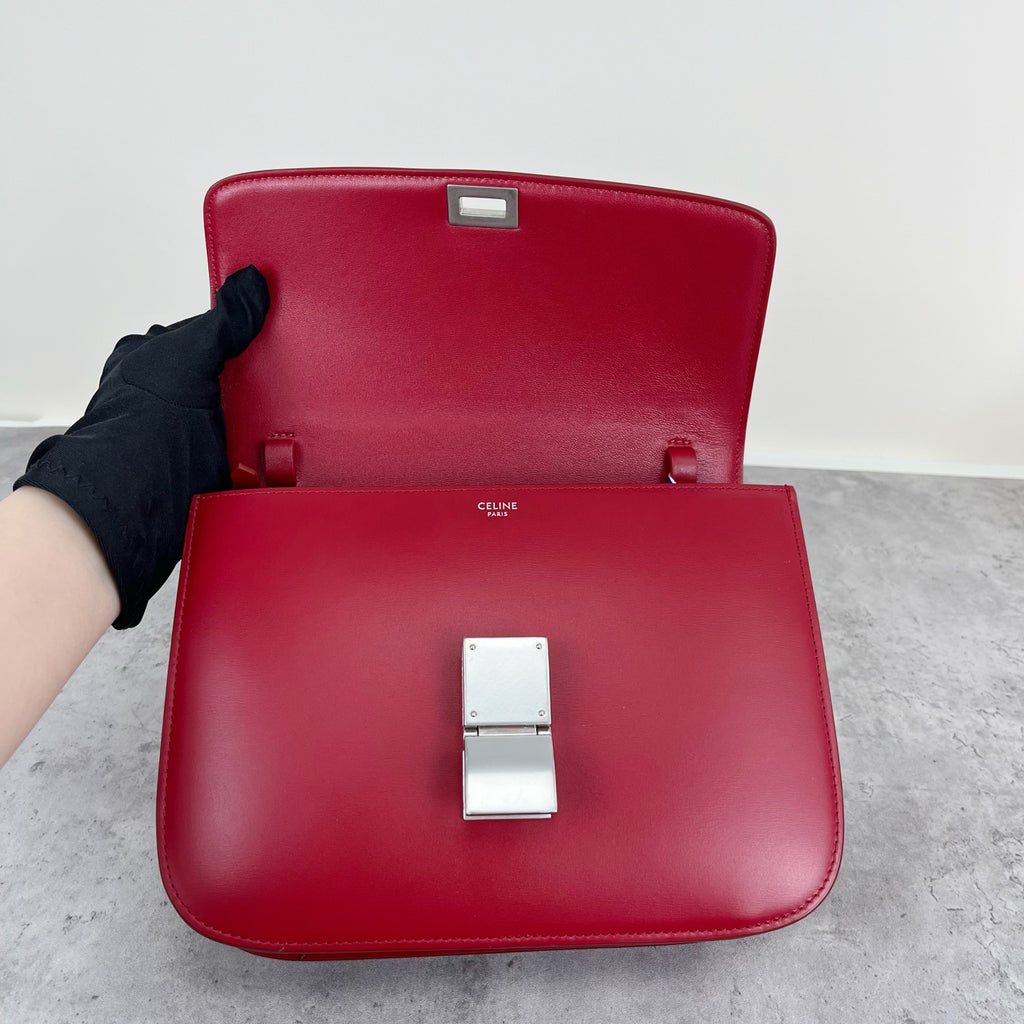 Celine Classic Medium-Size Polished Calfskin Handbag Leather Red 189173DLS.27ED
