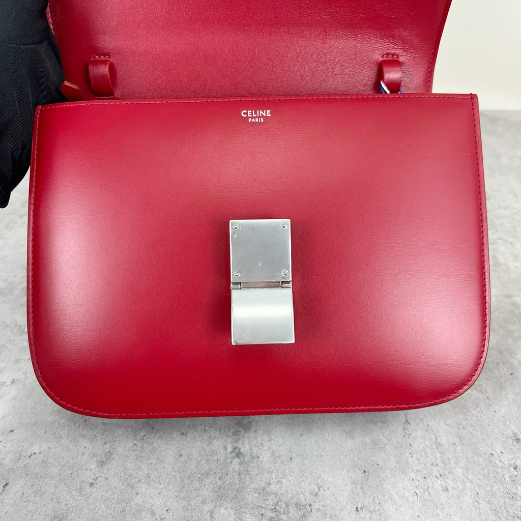 Celine Classic Medium-Size Polished Calfskin Handbag Leather Red 189173DLS.27ED