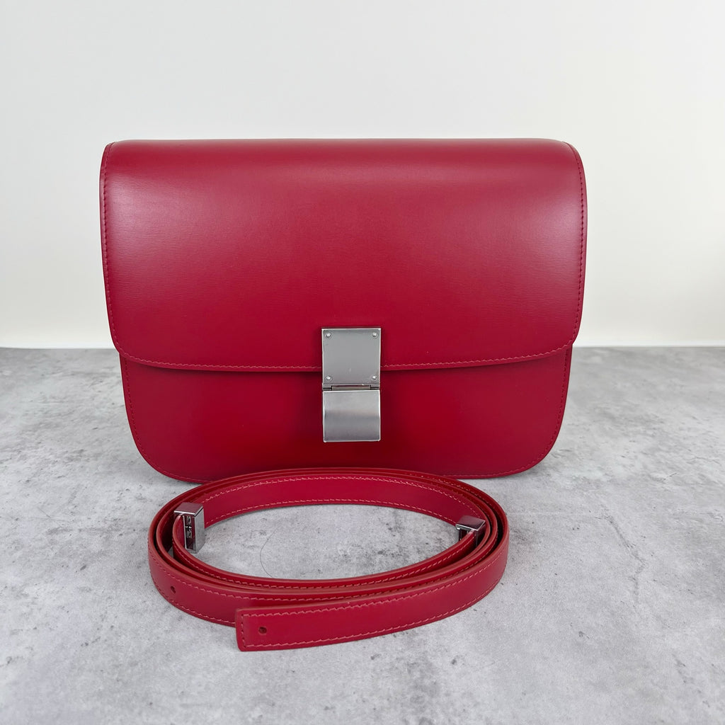 Celine Classic Medium-Size Polished Calfskin Handbag Leather Red 189173DLS.27ED