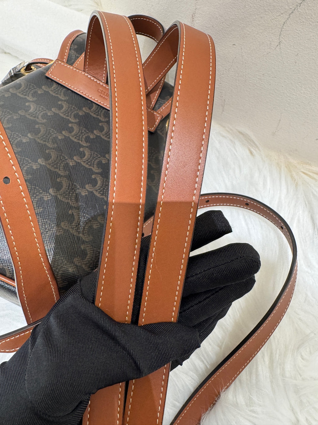 Celine FOLCO logo-print calf leather mini backpack Leather Backpack 7 x 8 x 4 inches (17 x 20 x 10 centimeters) 197662CAS.04LU