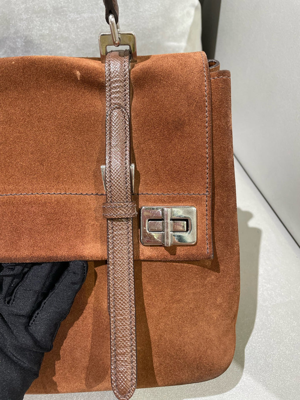 Prada Alcantara Brown Messenger Bag