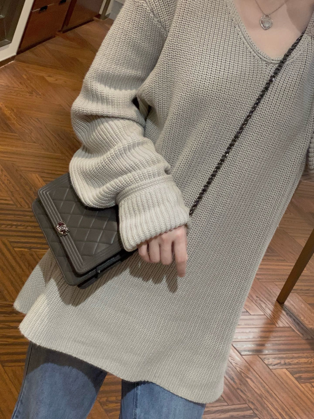 Chanel Boy Chanel chain wallet Gray