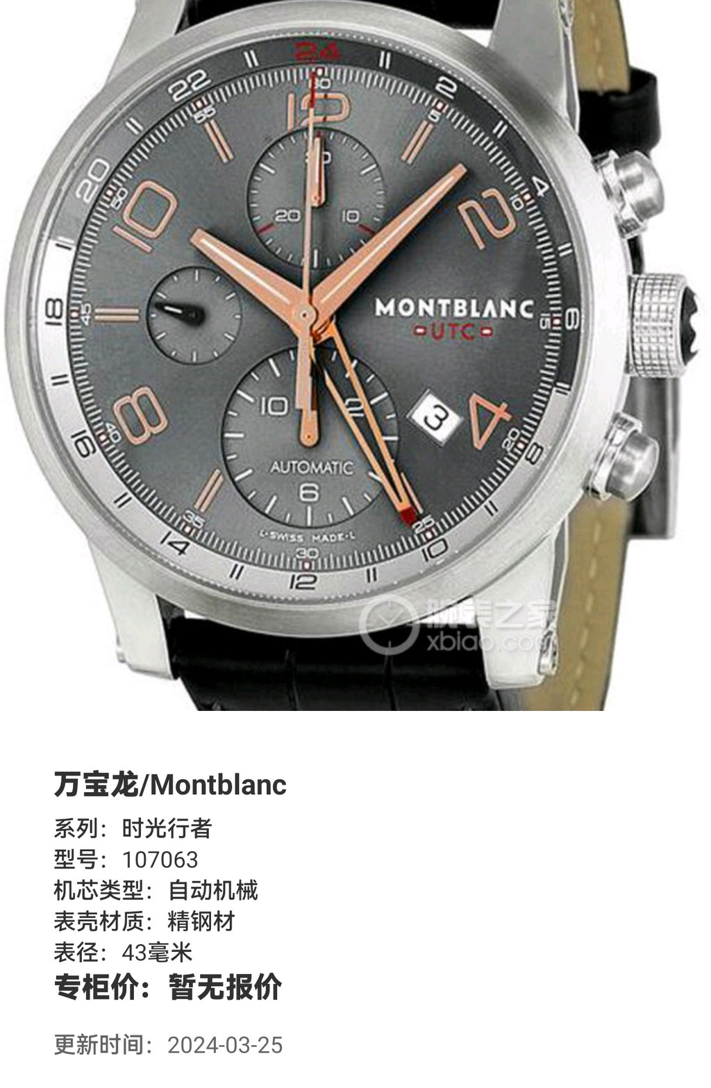 Montblanc Time Walker Automatic (self-winding) watch 43 millimeters 107063