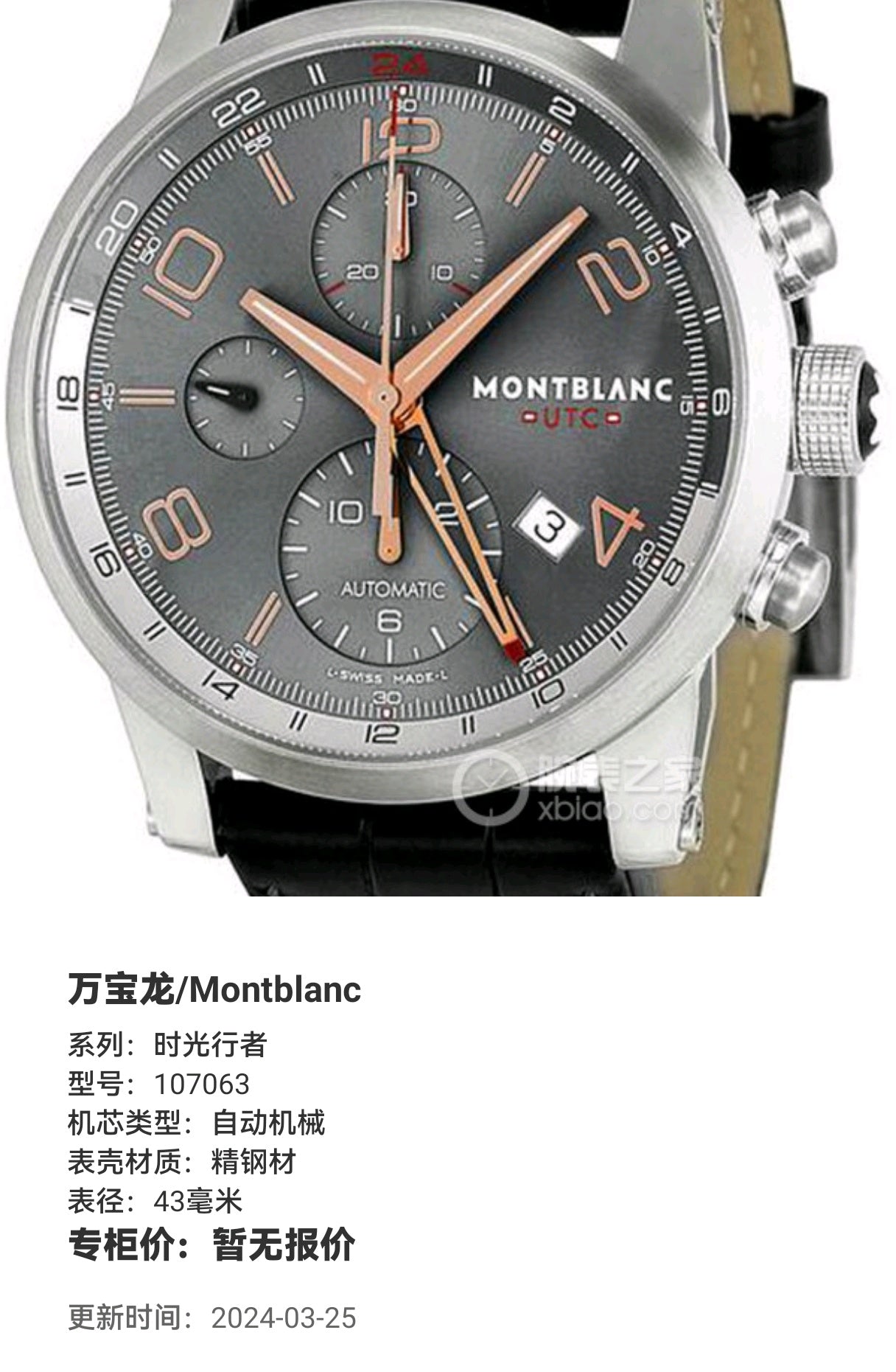 Montblanc Time Walker Automatic (self-winding) watch 43 millimeters 107063