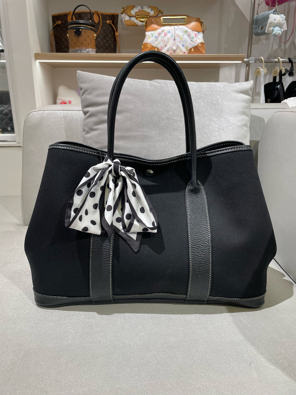 Hermes Garden Party Canvas Black Satchel