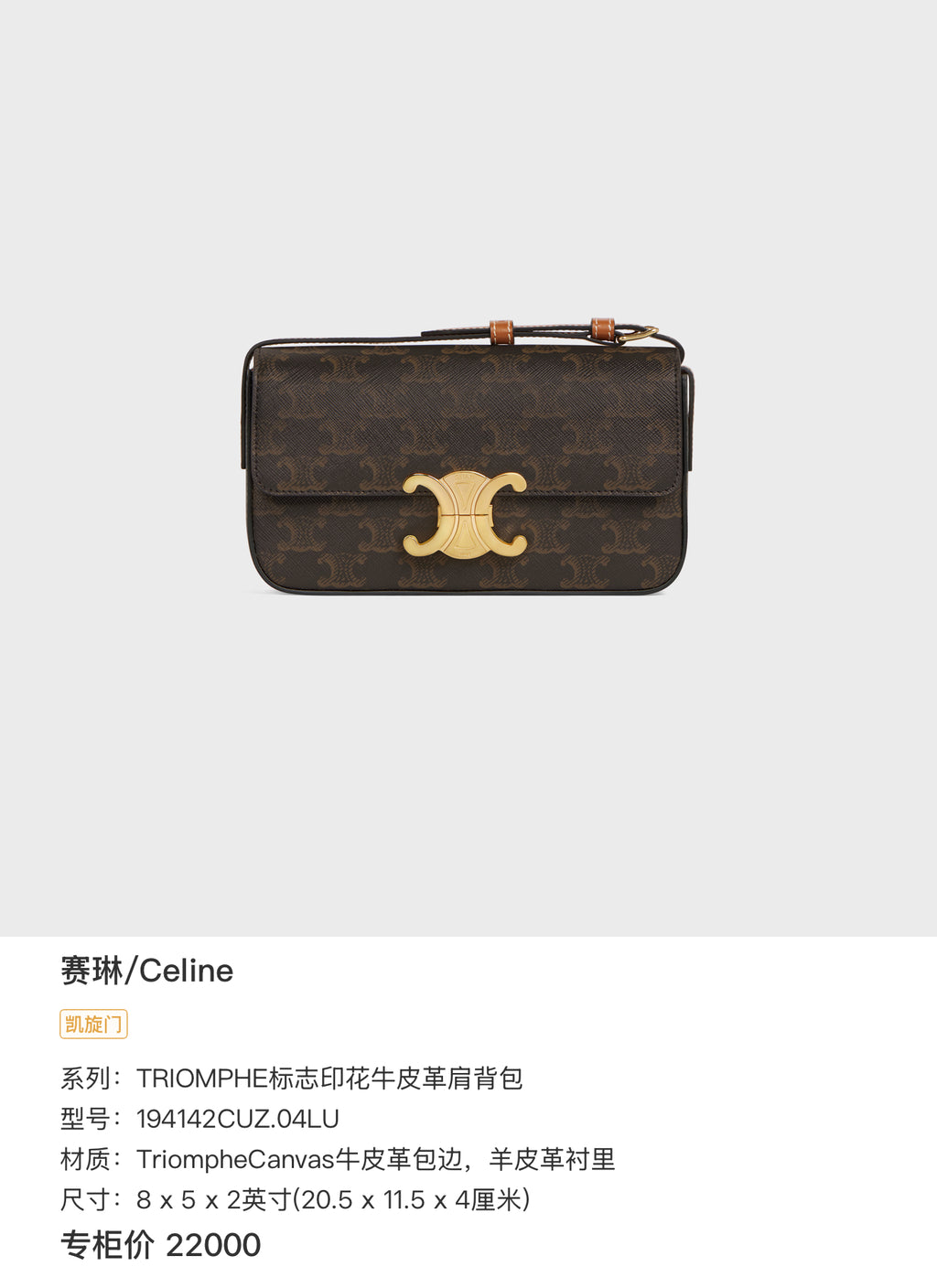 Celine TRIOMPHE logo-printed cowhide shoulder bag Leather Backpack 8 x 5 x 2 inches (20.5 x 11.5 x 4 centimeters) 194142CUZ.04LU