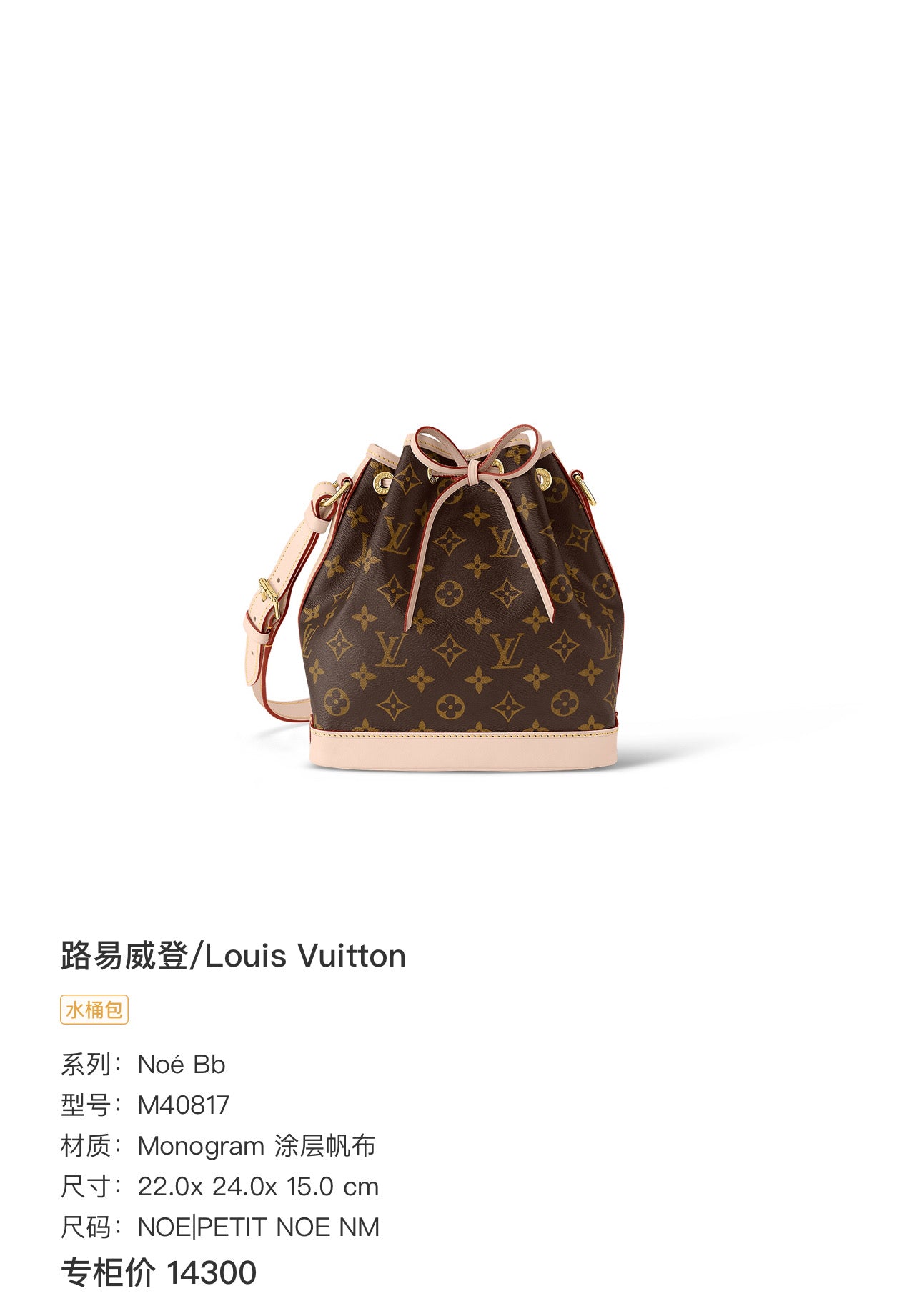 Louis Vuitton NOÉ BB Handbag Bucket & Drawstring Bag 22 x 24 x 15 M46983