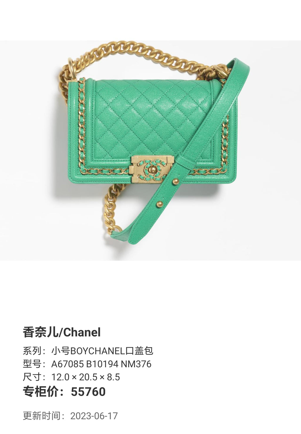 Chanel Small BOY CHANEL flap bag 12.0 × 20.5 × 8.5 A67085 B10194 NM376