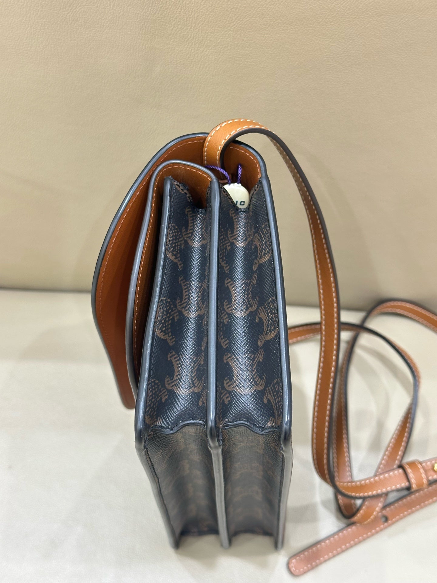 Celine TRIOMPHE canvas wallet with signature print and sheepskin trim 8 x 5 x 2 inches (20 x 12 x 6 centimeters) 10D852CG9.04LU