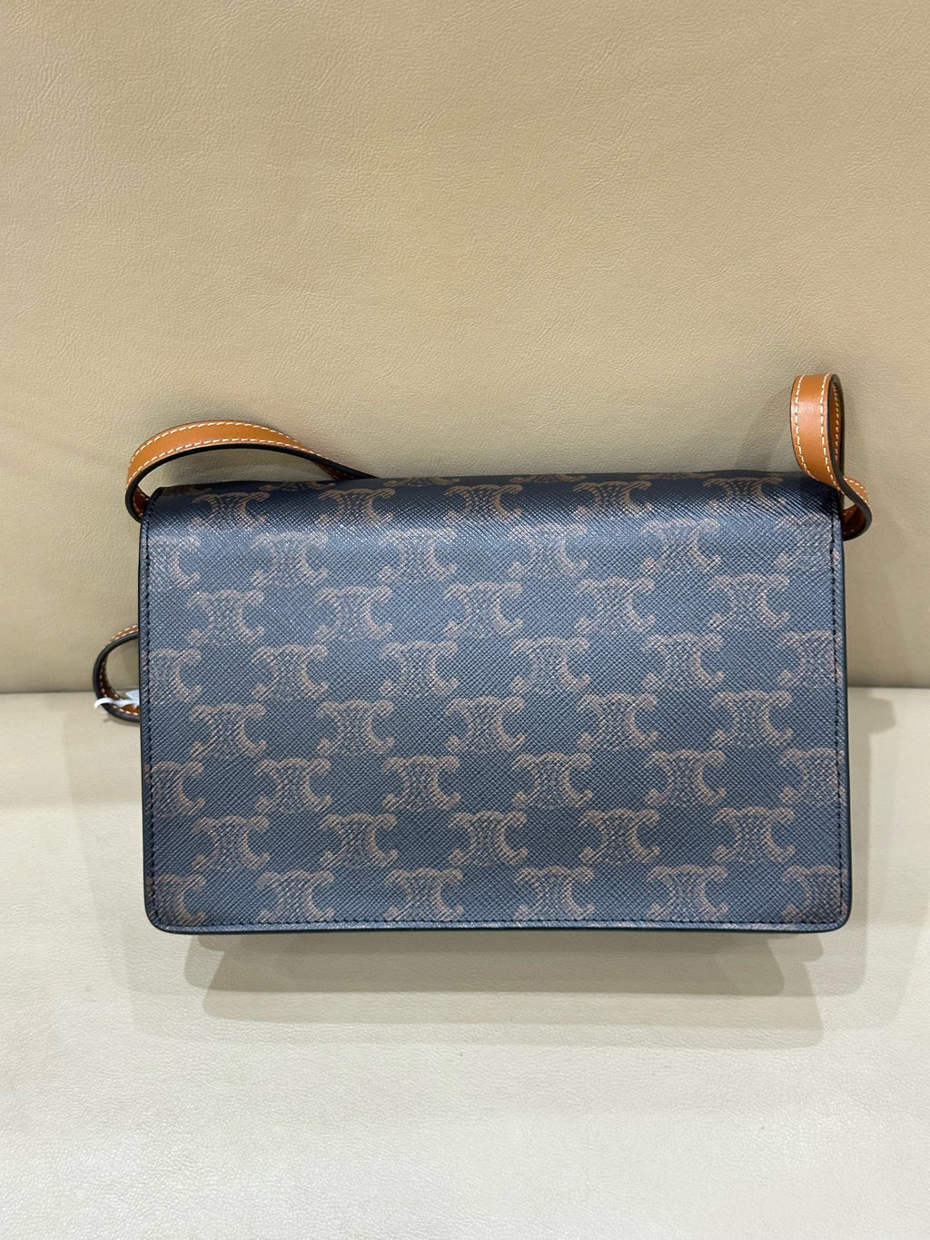 Celine TRIOMPHE canvas wallet with signature print and sheepskin trim 8 x 5 x 2 inches (20 x 12 x 6 centimeters) 10D852CG9.04LU