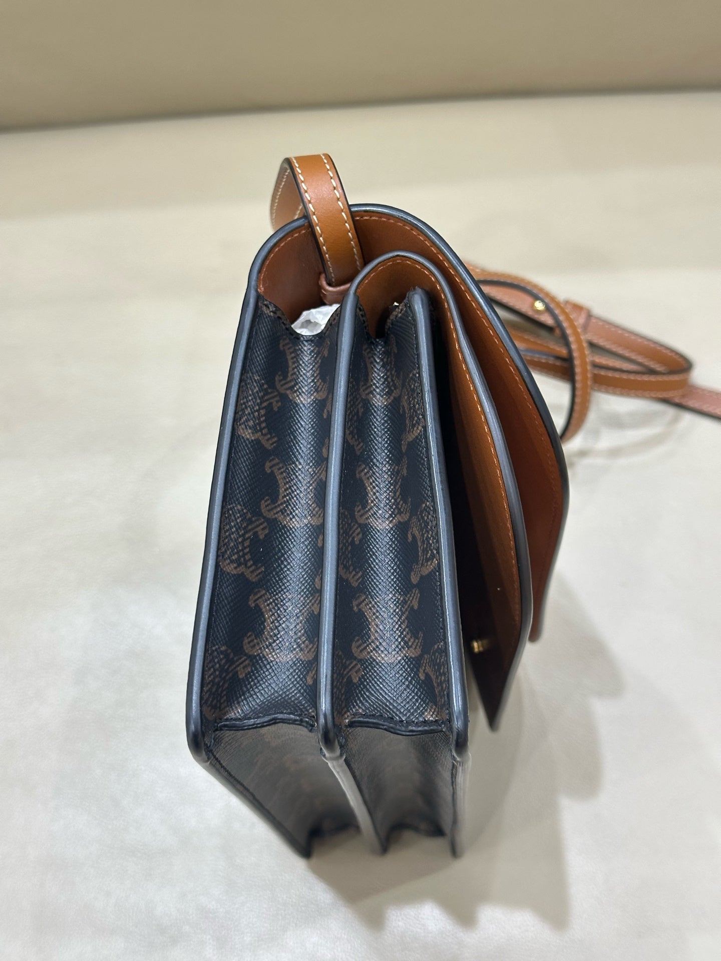 Celine TRIOMPHE canvas wallet with signature print and sheepskin trim 8 x 5 x 2 inches (20 x 12 x 6 centimeters) 10D852CG9.04LU