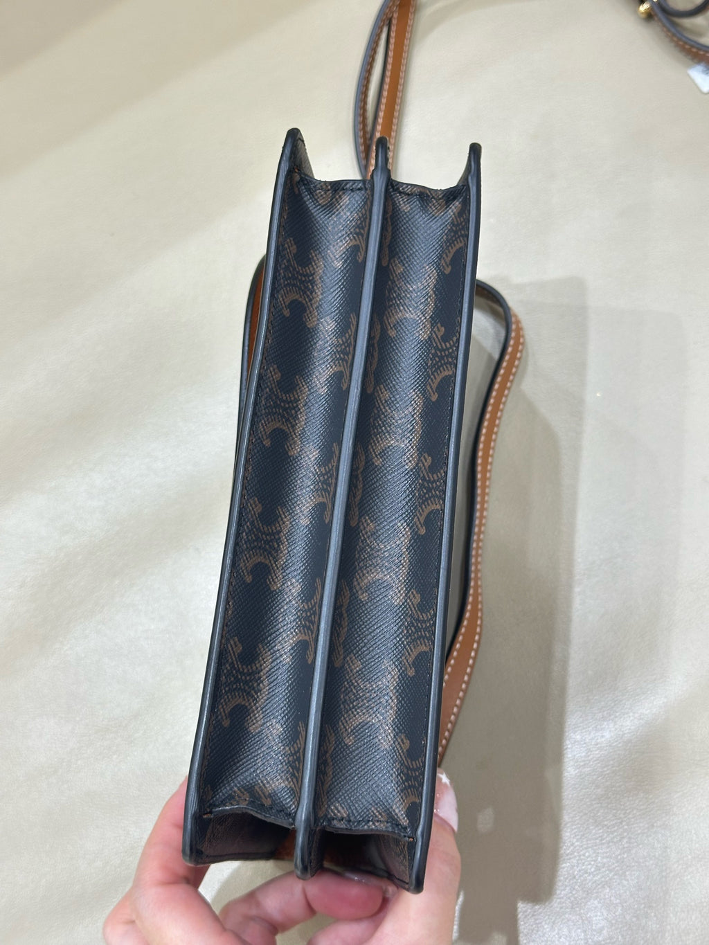 Celine TRIOMPHE canvas wallet with signature print and sheepskin trim 8 x 5 x 2 inches (20 x 12 x 6 centimeters) 10D852CG9.04LU