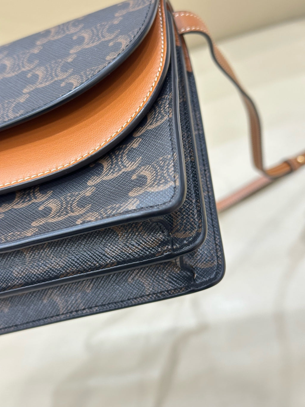 Celine TRIOMPHE canvas wallet with signature print and sheepskin trim 8 x 5 x 2 inches (20 x 12 x 6 centimeters) 10D852CG9.04LU