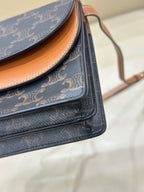 Celine TRIOMPHE canvas wallet with signature print and sheepskin trim 8 x 5 x 2 inches (20 x 12 x 6 centimeters) 10D852CG9.04LU