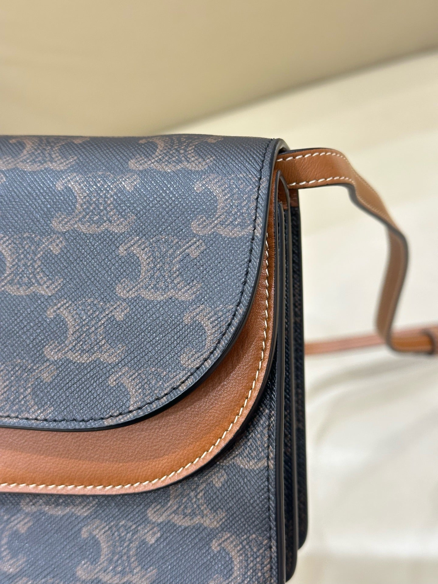 Celine TRIOMPHE canvas wallet with signature print and sheepskin trim 8 x 5 x 2 inches (20 x 12 x 6 centimeters) 10D852CG9.04LU
