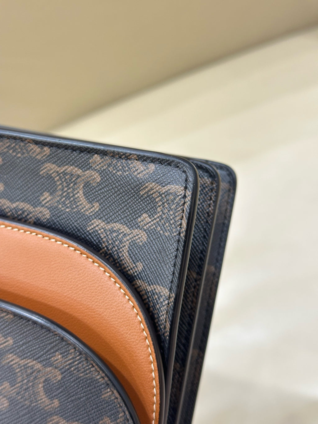 Celine TRIOMPHE canvas wallet with signature print and sheepskin trim 8 x 5 x 2 inches (20 x 12 x 6 centimeters) 10D852CG9.04LU