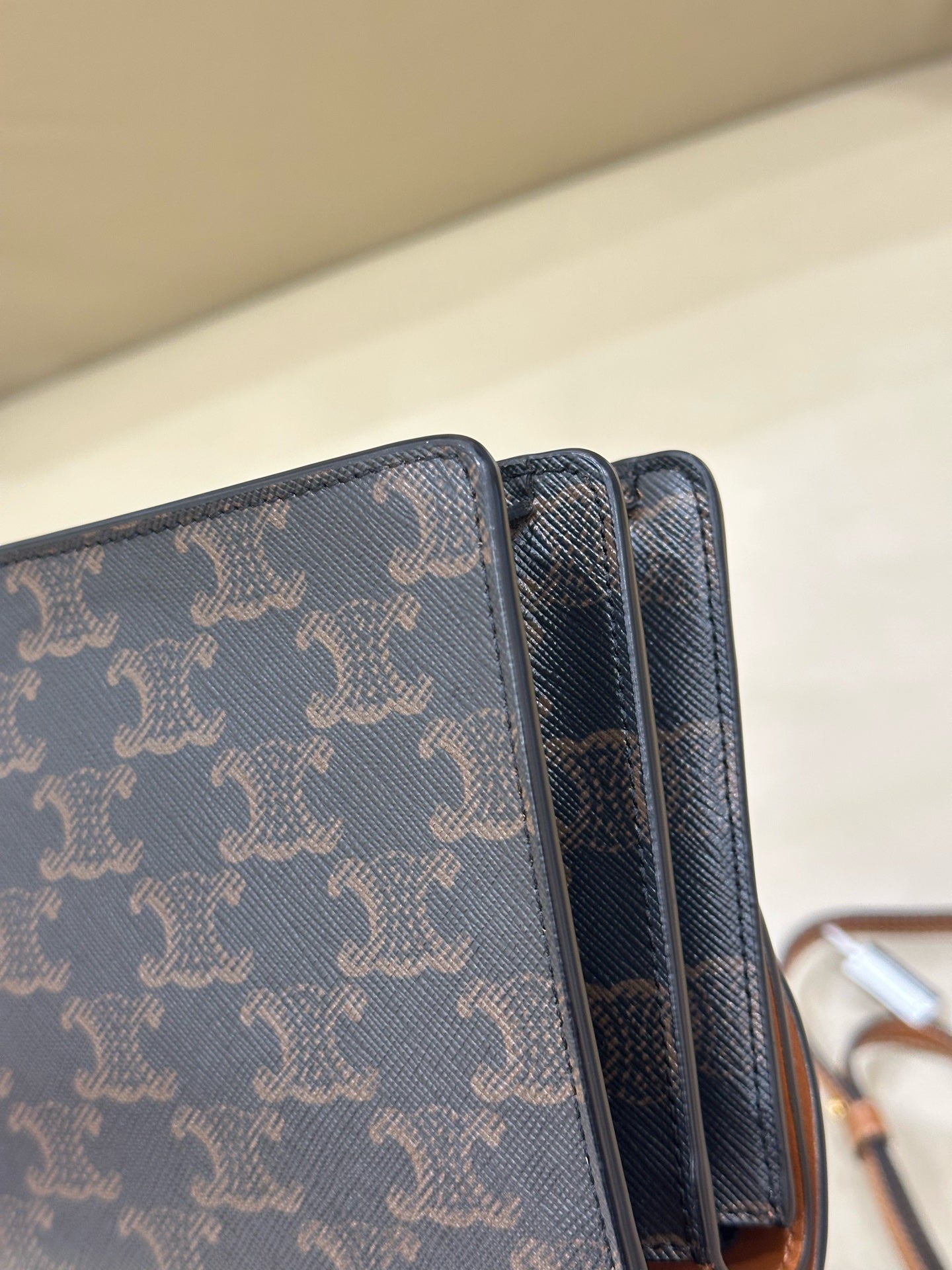 Celine TRIOMPHE canvas wallet with signature print and sheepskin trim 8 x 5 x 2 inches (20 x 12 x 6 centimeters) 10D852CG9.04LU