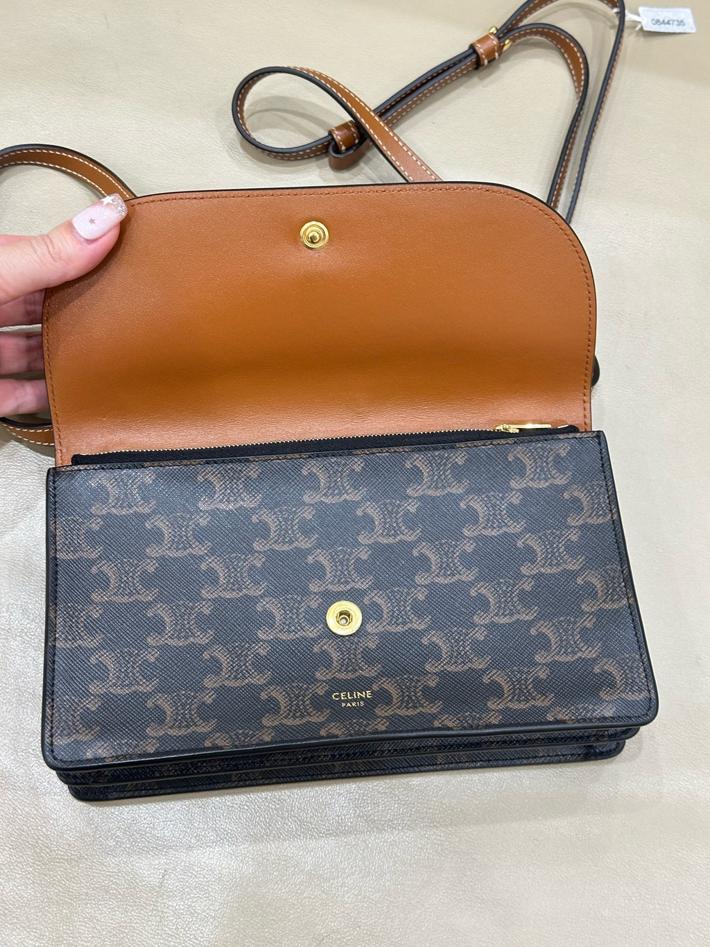Celine TRIOMPHE canvas wallet with signature print and sheepskin trim 8 x 5 x 2 inches (20 x 12 x 6 centimeters) 10D852CG9.04LU