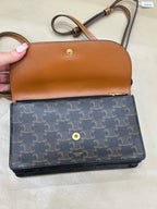 Celine TRIOMPHE canvas wallet with signature print and sheepskin trim 8 x 5 x 2 inches (20 x 12 x 6 centimeters) 10D852CG9.04LU