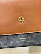 Celine TRIOMPHE canvas wallet with signature print and sheepskin trim 8 x 5 x 2 inches (20 x 12 x 6 centimeters) 10D852CG9.04LU