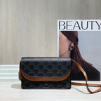 Celine TRIOMPHE canvas wallet with signature print and sheepskin trim 8 x 5 x 2 inches (20 x 12 x 6 centimeters) 10D852CG9.04LU