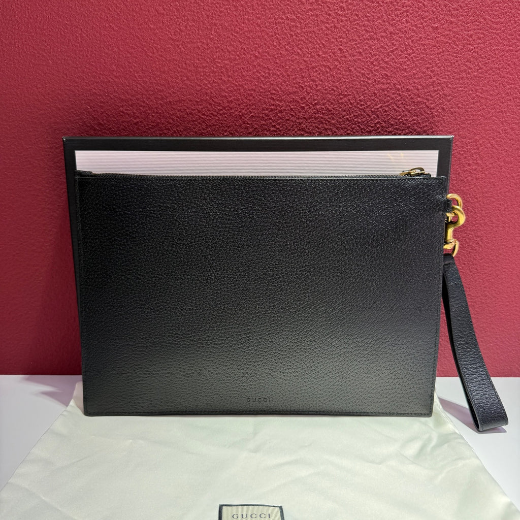Gucci GG Marmont Collection Leather Black Clutch 30.5 cm (width) x 21 cm (height) x 1.5 cm (depth) 475317 DJ20T 1000
