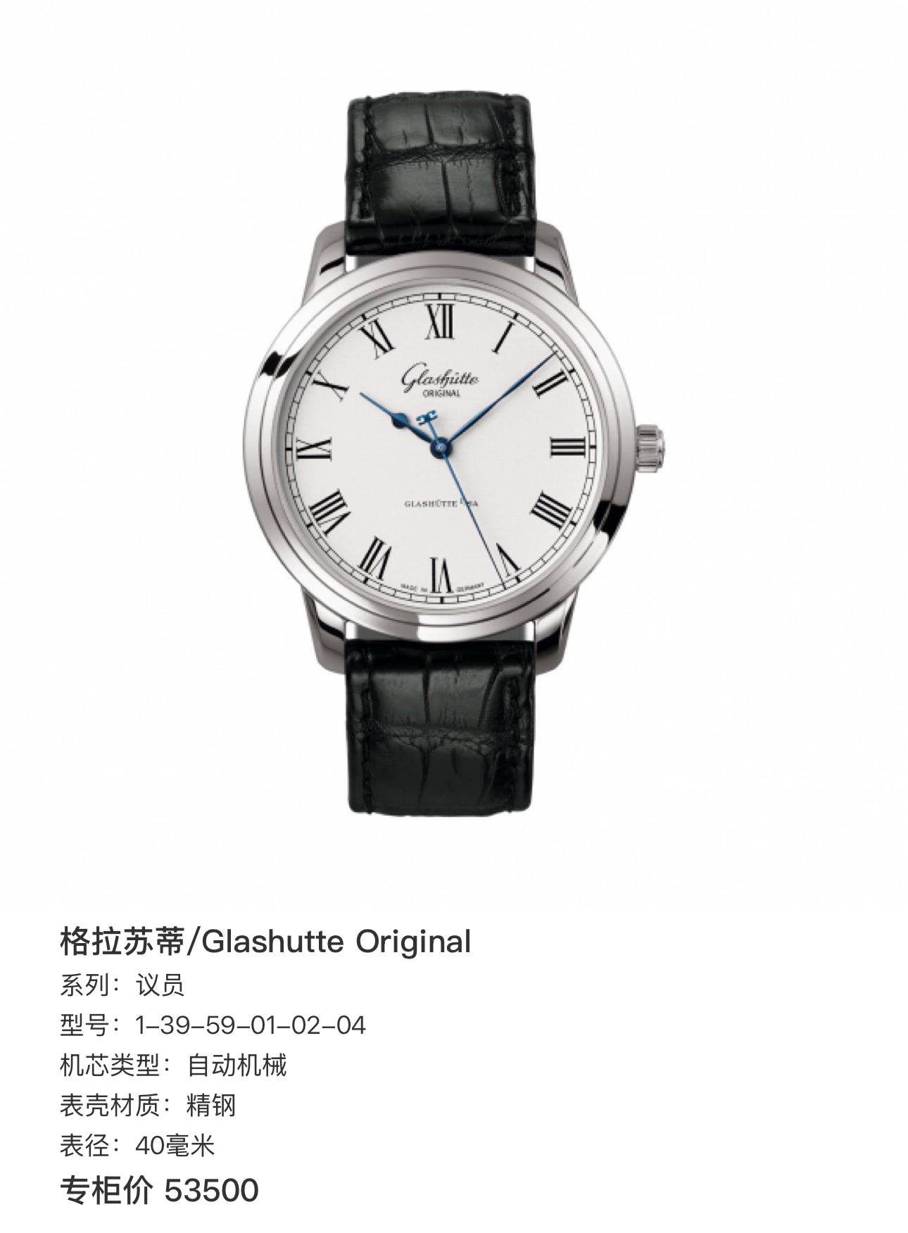 Glashutte Original Member of Parliament Automatic (self-winding) watch 40 millimeters 1-39-59-01-02-04
