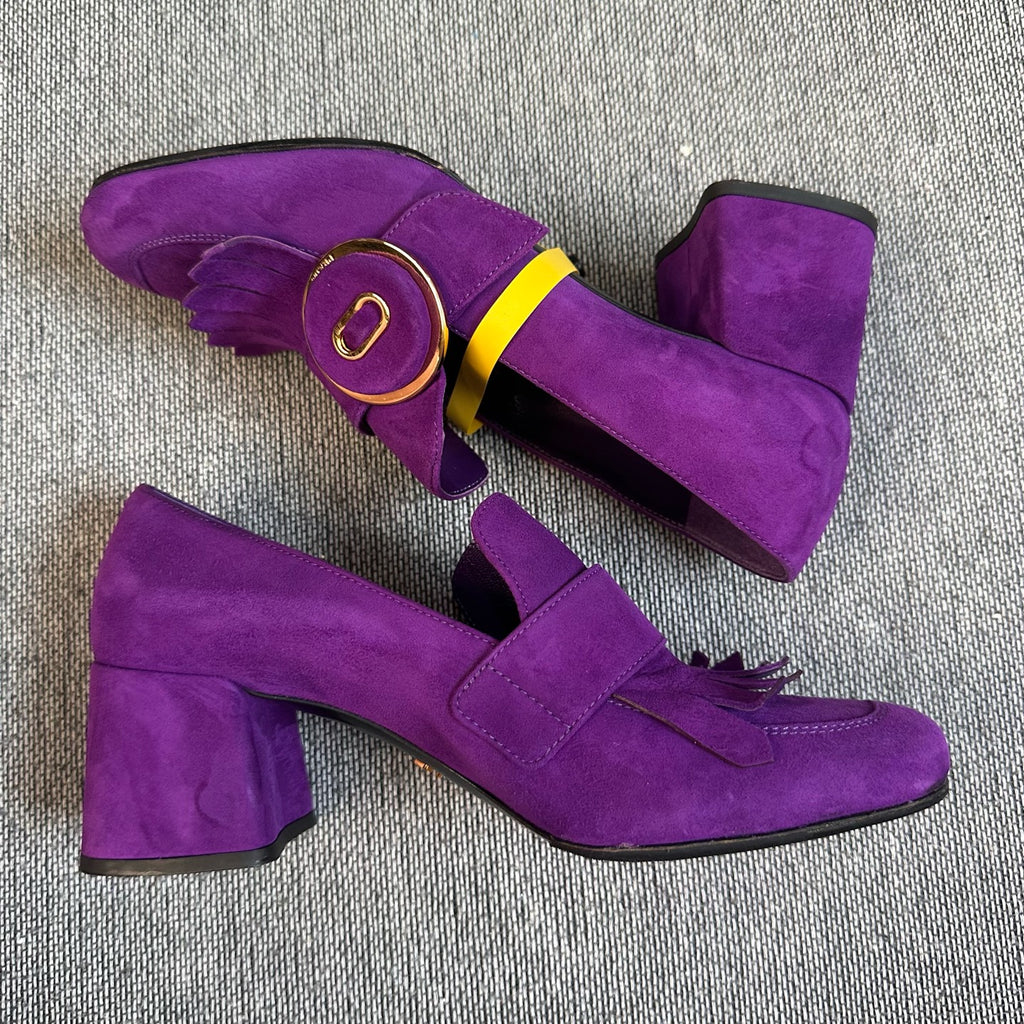 Prada Alcantara Purple Loafers
