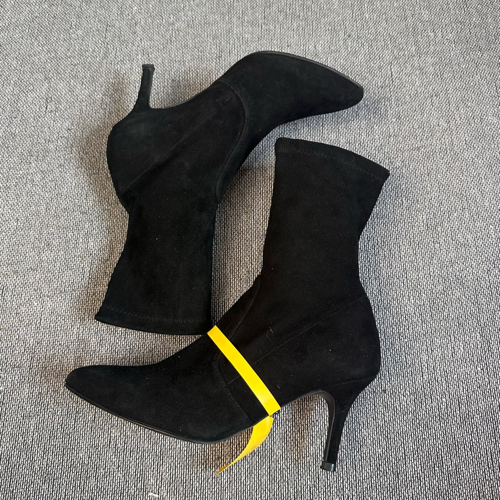 空白 Alcantara Black Ankle boots