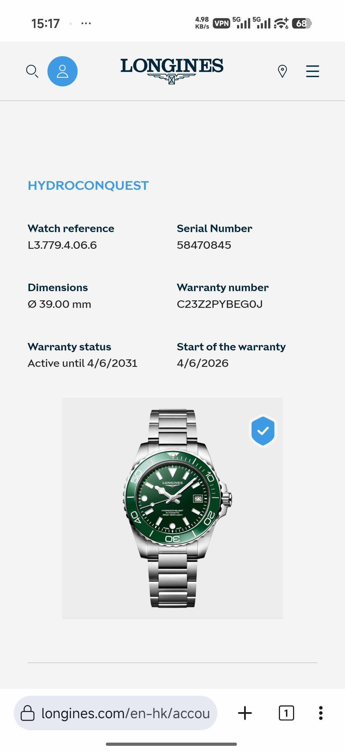 Longines Conquest Diving Series Automatic (self-winding) watch 39MM L3.779.4.06.6