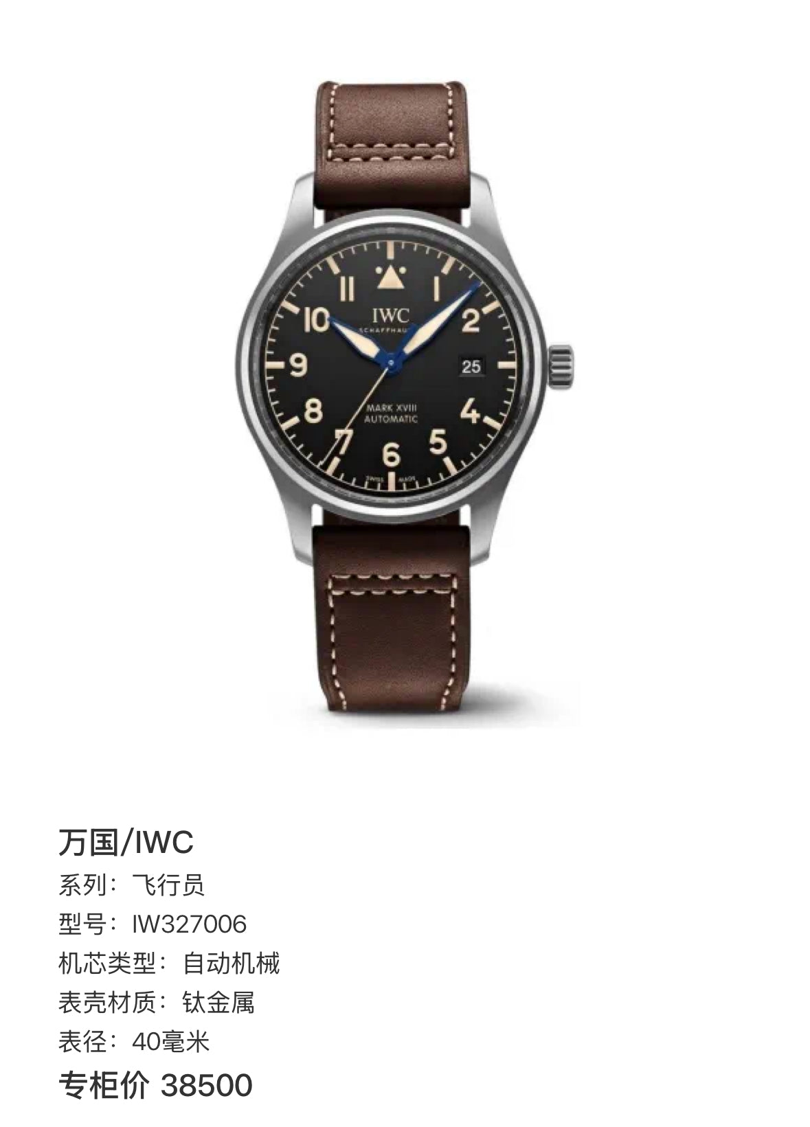 IWC Pilot 40 millimeters IW327006