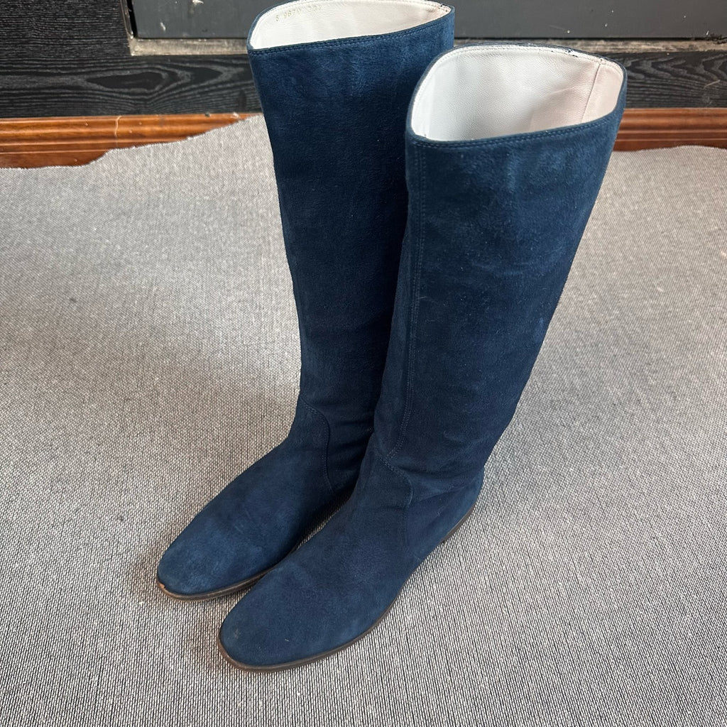 空白 Alcantara Blue Ankle boots