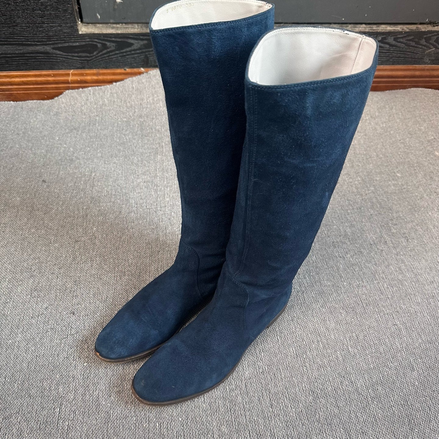 空白 Alcantara Blue Ankle boots
